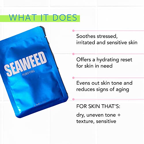 Lapcos Seaweed Sheet Mask, Daily Face Mask With Hyaluronic Acid To Smooth And Purify Skin, Korean Beauty Favorite, 5-Pack #TOP5