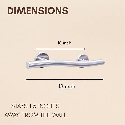 Miniatura 4 de ADA Barra de agarre curvada para baño, ducha, seguridad en el hogar, acabado cepillado, acero inoxidable 304, derecha, 18 pulgadas