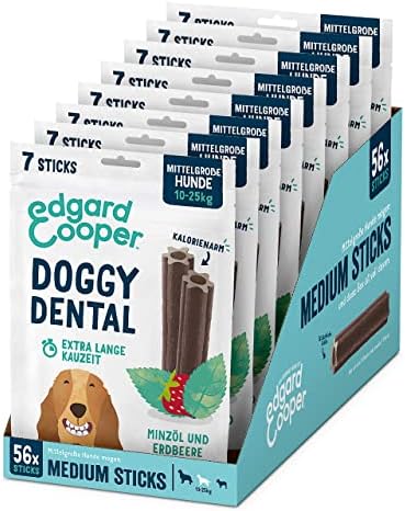 Edgard & Cooper Snacks 56 Dental Stick Medium Hund Natural 8x7 Kausticks Zahnpflege Minze & Erdbeere, Einmal täglich, Kalorienarm, Langes Kauen Effektiv, Frischer Atem