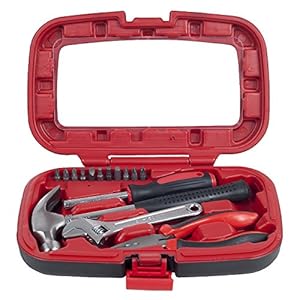 Home Improvement Tool Kit – 15-Piece Household Hand Tools Essentials Set in Durable Plastic Carrying Case for Home, Office, and Car by Stalwart (Red)