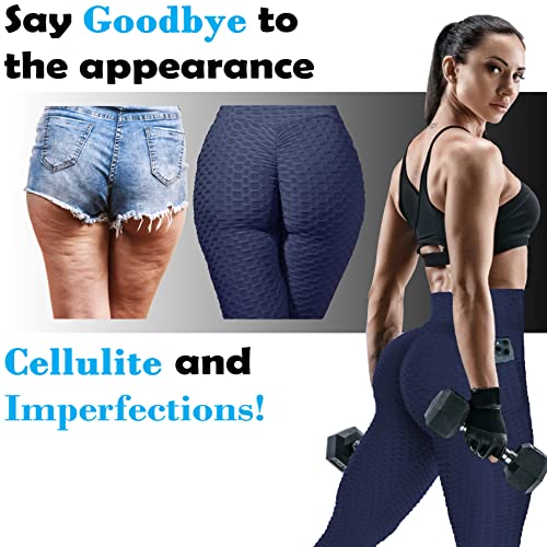 Tuxcen Textured Leggings For Women Yoga Pants Butt Lifting Anti Cellulite Leggings Scrunch Booty Peachlift Leggings Tik Tok (Medium, Navy1) #TOP1