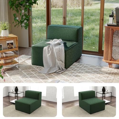 KOBY HOME 38“ Modular Sectional Sofa Convertible Cube Thick Couch Seat Set, Combine L-Shaped U-Shaped, Free Assembly, Space-Saving for Living Room, Fabric Chenille Green (Only Armless)