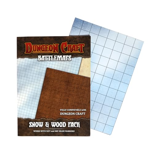 DUNGEON CRAFT Wood and Snow Battle Map – Double-Sided Waterproof Gloss Terrain Mat – Compatible with DND & TTRPG – 33 x 24 Inch Tabletop Grid