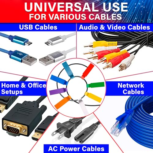 image for BURIUS 240 PCS Cable Labels Tags for Cable Management – 8 Bright Col
