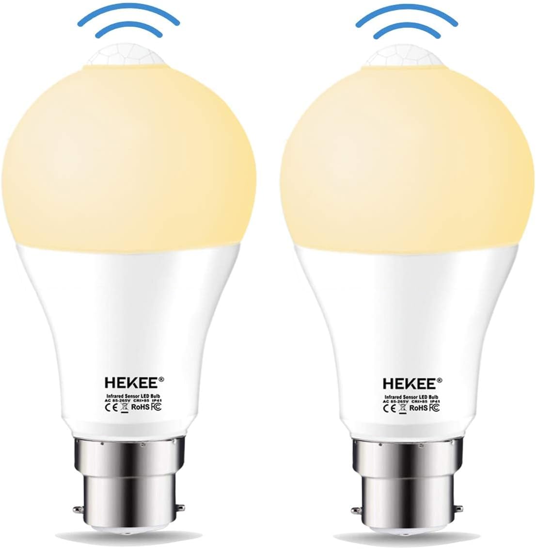 HEKEE PIR Motion Sensor Light Bulb 9W B22, A60 Bayonet Cap Warm White 2700K, Equivalent 60w Incandescent (2 Pack)