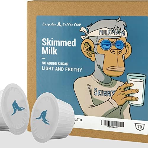Skinny Milk Pods - 70 Dolce Gusto Compatible Milk Pods (70 Skimmed Milk Pods, 70 Servings Total) | By Lazy Ape Coffee Club