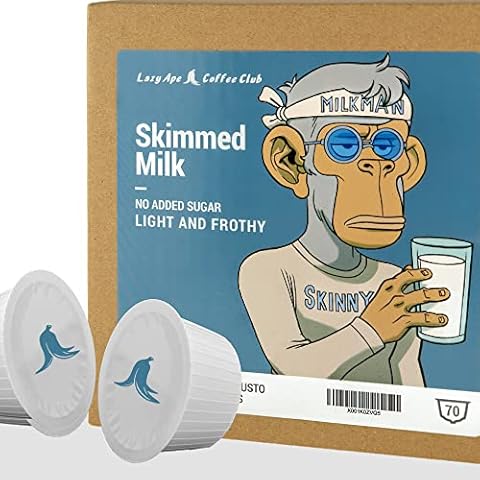 Skinny Milk Pods - 70 Dolce Gusto Compatible Milk Pods (70 Skimmed Milk Pods, 70 Servings Total) | By Lazy Ape Coffee Club Cover