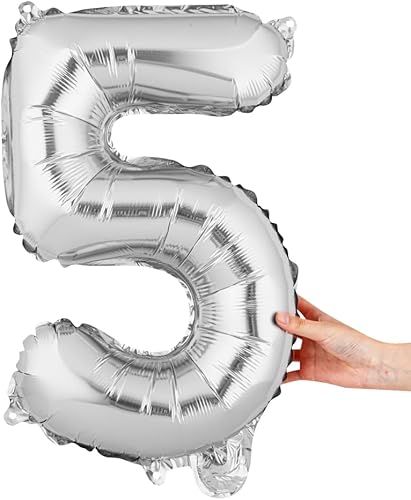 Restaurantware Balloonify - Globo de 16 pulgadas con número 1, globo digital para fiesta, número 5, autosellante, lámina plateada, Mylar para