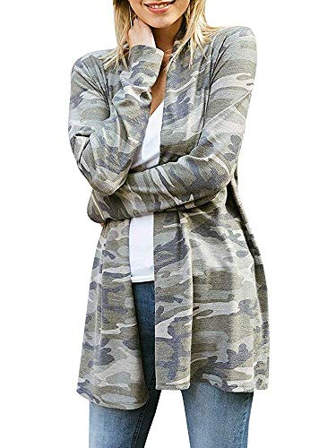 SySea Women's Shawl Collar Striped Cardigan Long Sleeve Elbow Patch Open Front Sweater top (Small, Camouflage)