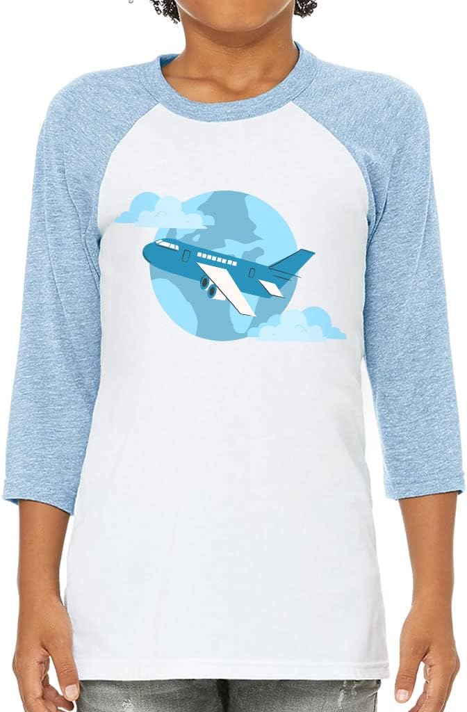 Plane Graphic Kids' Baseball T-Shirt - Graphic 3/4 Sleeve T-Shirt - Art Baseball Tee