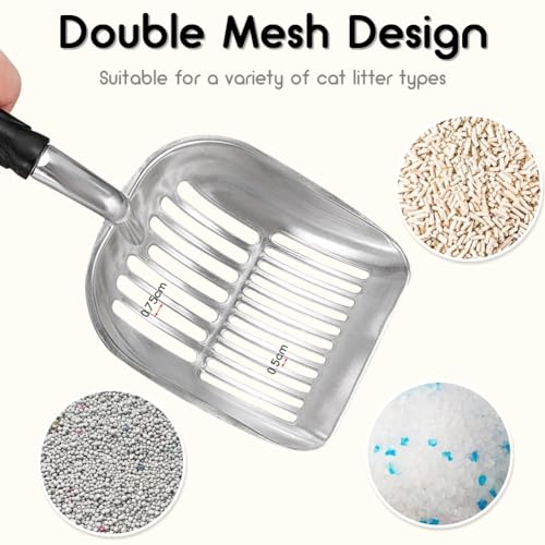 Katzenstreu-Siebkelle, Katzenstreu-Siebkelle mit langer Handgriff, Edelstahl-Siebkelle, Mist-Siebfunktion, Siebspaten, geeignet für Katzenstreu-Kisten (schwarz)
