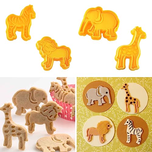 4-Piece Set Animal Cookie Cutters | Zoo Animals Cookie Cutters | Fondant Cutters Shapes | Perfect For Baking | Elephant, Giraffe, Lion, Zebra Shapes Cookie Cutter | Diy Baking Mold For Kids #TOP3