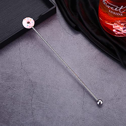 8 Pcs Swizzle Sticks Stainless Steel Coffee Stirrers, Reusable Stirrers Stir Cocktail Drink Swizzle Stick For Mixing Cocktail, Whiskey, Juice,Wine,Coffee,Milk Tea (Donut) #TOP7