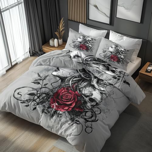 Funda Nordica Cama 135 150 Calaveras Gris