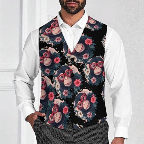 Funny Monkey Men's Suit Vests Dress Vest V-Neck Waistcoat Slim Business Formal with Pocket2
