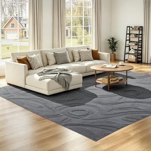 UKISS UKISS Washable Rugs 5'x7' Area Rugs for Living Room ，Ultra Soft Faux Rabbit Fur Embossed Rug for Bedroom, Non Slip&Non-Shedding Low Pile Large Carpets for Home Decor Gray