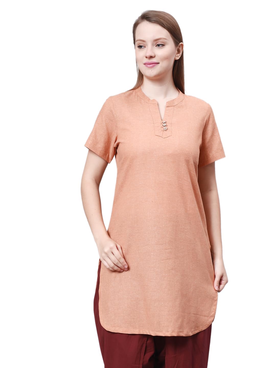 satav Women Khadi Knee Length Cotton Saffron Kurta-picture-10