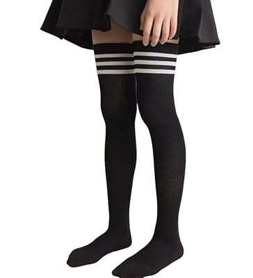munaafi® 3 Pairs Girls Knee High Socks Cotton School Uniform Socks Kids Soccer Socks Outdoor Long Tube Socks 3-14 Years 