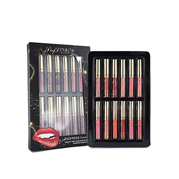 Matte Liquid Lipstick set Waterproof Long Lasting Non-Stick Cup Liquid Lipgloss Velvety Liquid Lipstick Kiss-proof Durable Nude Lip Gloss (12PCS)