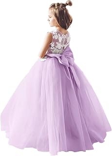 Lace Applique Tulle Flower Girl Dress for Wedding Bridesmaid First Communion Dresses Princess Pageant Party Gown