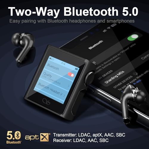 SHANLING M0s 1.7 * 1.7 Zoll 2in1 MP3 Player DAC Hi-Fi Sound Music Player Tragbarer digitaler Audioplayer Unterstützt bis zu 2TB SD Karte Bluetooth5.0 3.5mm/Type-C Buchse für Handys,Tablets,Laptops,PC