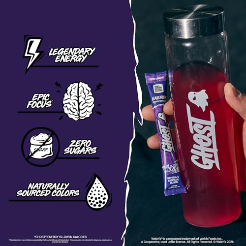 Image of GHOST Sugar-Free Energy Drink Packets, Welch's Grape, 24 Sticks