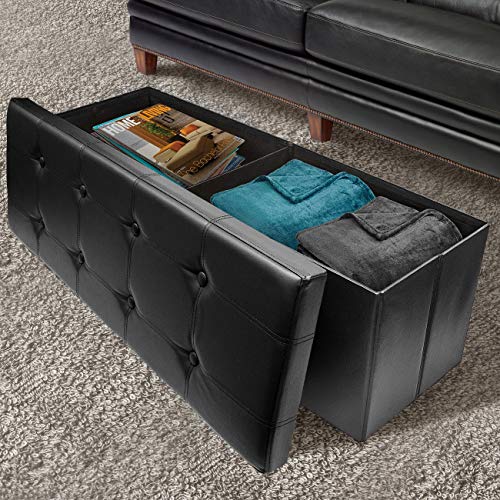 Sorbus Storage Bench Chest – Collapsible/Folding Bench Ottoman With Cover – Perfect Hope Chest, Pouffe Ottoman, Coffee Table, Seat, Foot Rest, And More – Contemporary Faux Leather, Large (Black) #TOP1