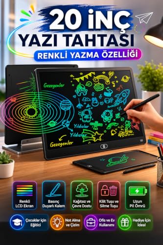 Vothoon 20 Inc Renkli Lcd Grafik Dijital Kalemli Çizim Tableti Yazı Tahta Not Yazma Eğitim Tableti Siyah