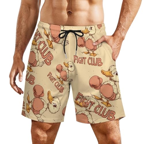 Duck with Boxing Gloves Mens Swim Trunks with Quick-Drying Lining Beach Shorts for Outdoor Sports