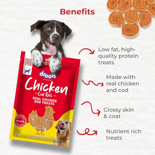 Image of Drools Adult & Puppy Dog Cod Roll Treats 70g | Real Chicken Flavour | Rich in Protein | No Artificial Preservatives | Best for Training & Bonding | All Breed