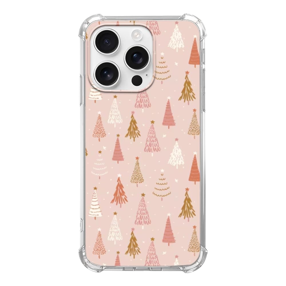 Coque iPhone 14 Pro Max sapins de Noël roses en TPU souple d'hiver