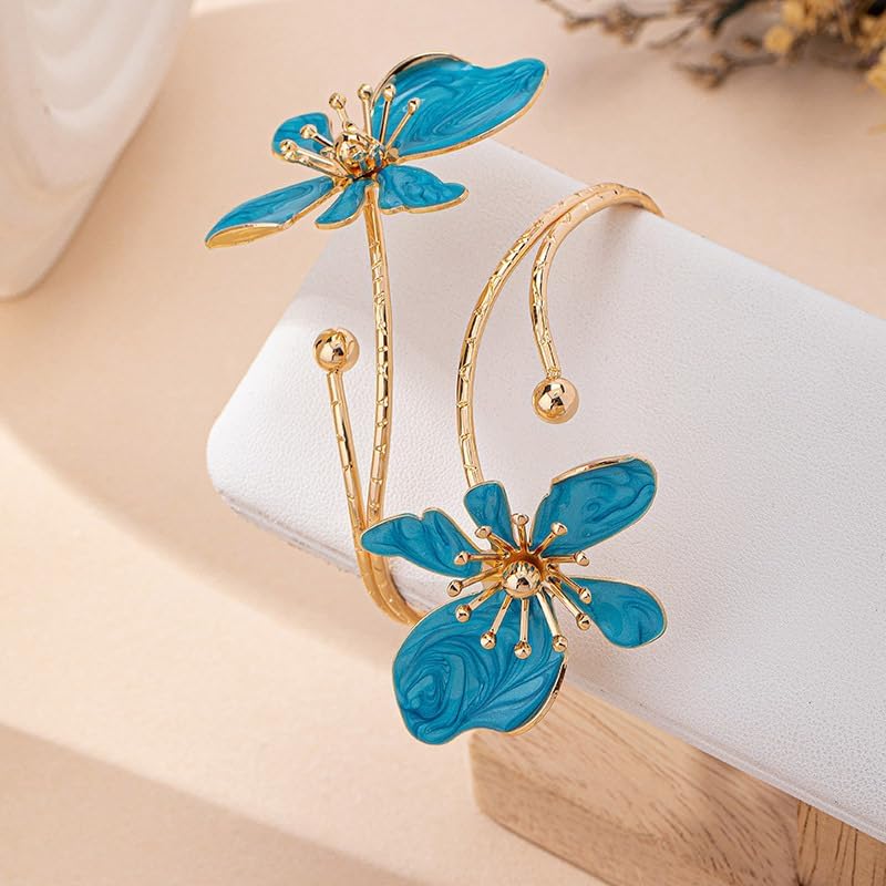 Colorful Flower Arm Cuff Bracelet for Women Adjustable Upper Arm Bangle Coil Swirl Armlet Armband Minimalist Upper Arm Cuff Summer Beach Jewelry Gifts Statement Party Jewelry - Image 2