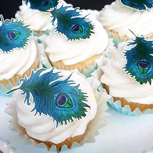 Assorted Edible Peacock Feather ,Wafer Rice Paper Cupcake Toppers