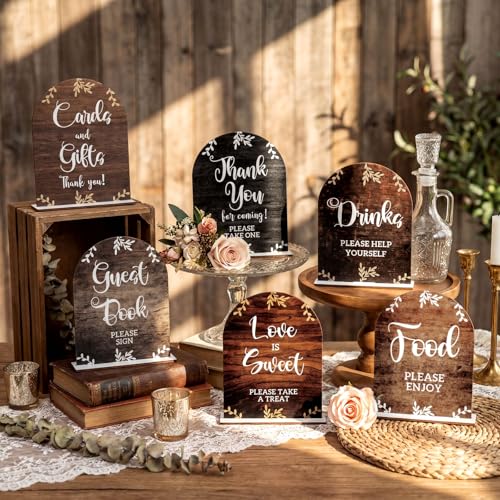 Amyhill 6 Pcs Wood Wedding Sign Decor for Ceremony and Reception Take One Sign Rustic Guests Book, Cards and Gifts Centerpieces with Stand 8x10" Wedding Birthday Bridal Shower Party Decorations