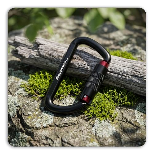 FresKaro Karabiner Schwarz, mit Drehsicherung, 12kN-1224kg Twist Lock, Aluminium, Ultraleicht Belastbar, Autolock, Schnellverschluss Karabina für Hängematte, Schlüssel, Hundeleine, 2 Stück