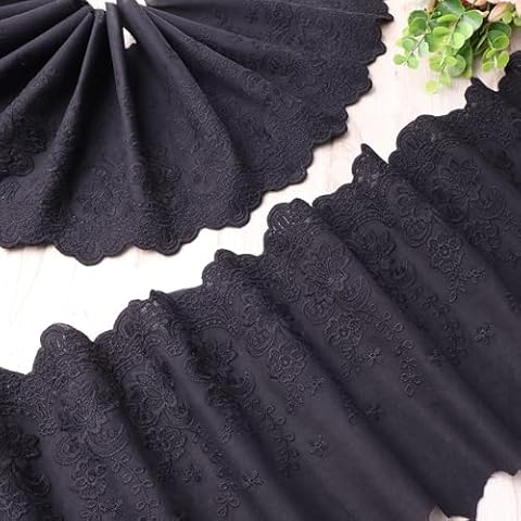 Black Cotton Lace Trim Wide 8.6inch Lace Fabric Trim Floral Embellishments Scalloped for Sewing Dresses Baby Clothing Home Decoration Cover