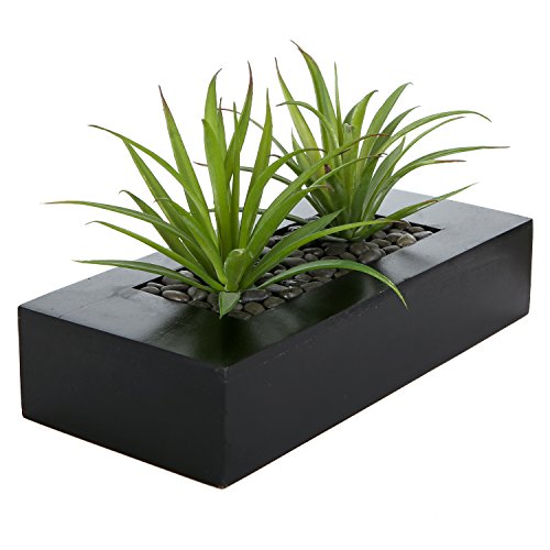 MyGift 10 Inch Fake Grass Artificial Plants in Rectangular Black Wood Planter - Faux Plants Indoor for Tabletop Centerpiece Décor by MyGift - Used condition - CA$26.12