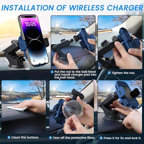 Image of Wireless Car Charger, Fast Charging 15W Auto Clamping Car Charger Phone Holder Phone Mount for iPhone17 16 15 14 13 12 11 Pro Max Xs, Samsung Galaxy S24 Ultra S23 S22 S21 S20 S10+ Note 9, etc