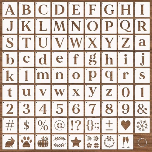 Cyberwork 80pcs plantillas de letras grandes, reutilizables de 7.6 cm, para letras y números, diseño textil, para letreros de madera, pintura y manualidades Plantillas de dibujos de letras y números