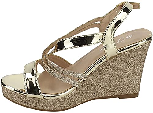 Forever Link Women's Glitter Strappy Wrapped Wedge Heel Platform Sandals4