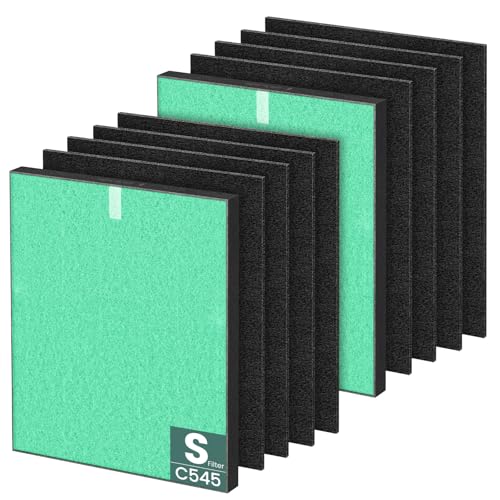 2 Pack C545 HEPA Pollen Replacement Filter S Compatible with Winix C545 Air Purifier, Replaces Part 1712-0096-00 and 2522-0058-00, 2 HEPA Filter + 8 Activated Carbon Filters, Green