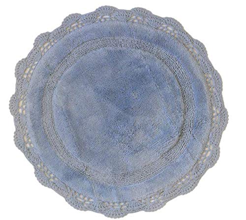 WARISI - Crochet Collection - Designer, Plush 100% Cotton Round, Oval Bath Area Rug (28 inches, Baby Blue)