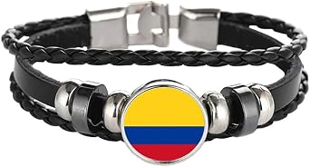 Wedarego Colombia Flag Braided Bracelet Leather Chain Crystal Wristband Souvenir,Fashion Handmade Bracelet For Man & Woman Special Days Gift