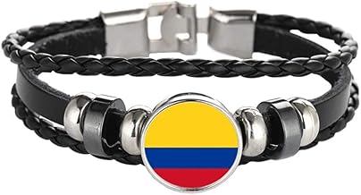 Colombia Flag Braided Leather Chain Bracelet Crystal Souvenir Bracelet Handmade Bracelet for Men and Special Women's Day Gift, Leather