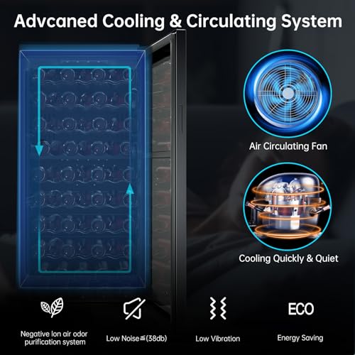 Image of KingChii 66 Bottle Wine Cooler Refrigerator - Dual Zone Wine Fridge with Intelligent Digital Control, Low Noise Operation, Freestanding Wine Refrigerator for Home and Kitchen