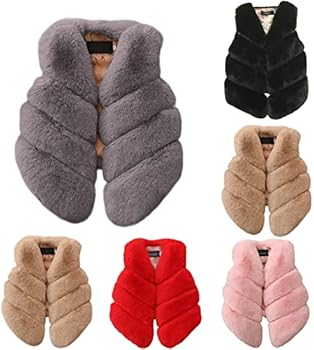 biJerou Warmtevest voor kinderen, imitatiebont jas voor meisjes, modieuze kinderjas, pluizige mouwloze jas, kindercardigan, warme pluche jas, casual winterkleding, kindervesten, wintervest, grijs, 110