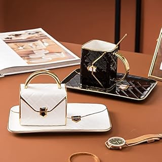 berjaya Bag-shaped Mug Ceramic Coffee Cup and Saucer 1 Set Afternoon Tea Dessert Ceramic Plate Cup Luxuly Creative Gift (black) (3177-D)