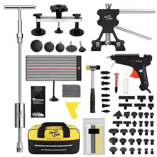 Super PDR Car Dent Puller Kit, Paintless Dent Removal Kit for Car with Slide Hammer, T-bar, Hot Glue Gun Kit and PDR Light for Auto Body Repair Tools, Hail Damage Repair Kit