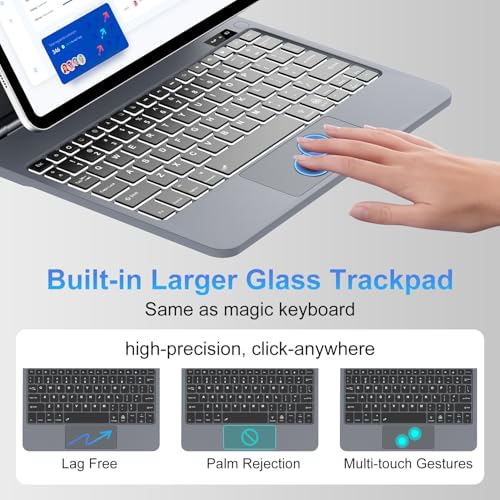 WINCHKING Keyboard Case for iPad Pro 13-inch (M4) 2024, Magic Keyboard for iPad Pro 13 with Multi-Touch Trackpad, 7 Colors Backlight, Easy-Set Magnetic Stand - Gray — view 3