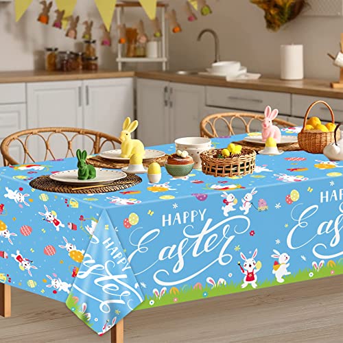 Gisgfim 3Pcs Easter Tablecloth Disposable Happy Easter Bunny Colorful Eggs Plastic Table Cover Rectangular For Spring Holiday Easter Dinner Party Decoration Supplies (54 X 108 Inches) #TOP5